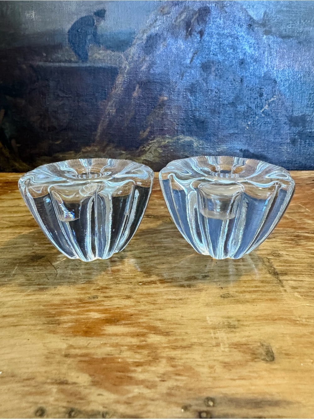 Orrefors Stella Glass Crystal Slim Candlestick Holders MCM Swedish